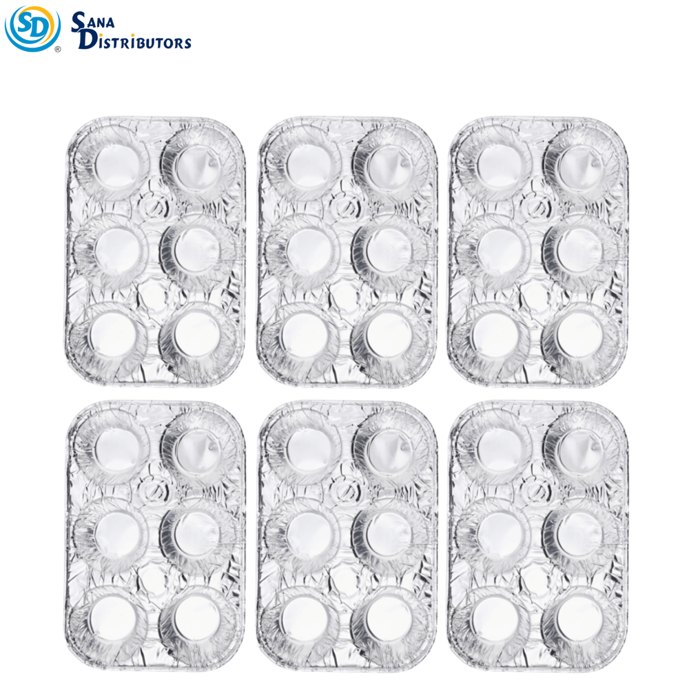 Aluminum Foil 6 Cup Muffin Tray 6pcs [9.5" x 6.5" x 1.5"] ($0.37 per Pc)