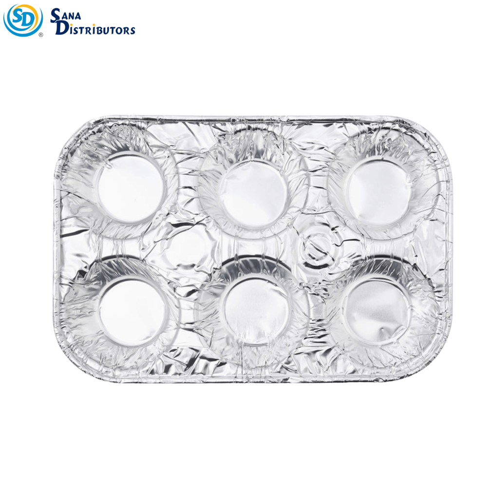 Aluminum Foil 6 Cup Muffin Tray 6pcs [9.5" x 6.5" x 1.5"] ($0.37 per Pc)