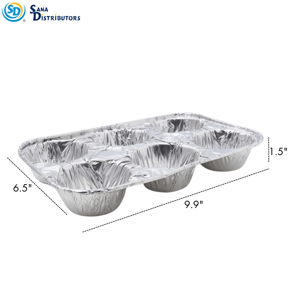 Aluminum Foil 6 Cup Muffin Tray 6pcs [9.5" x 6.5" x 1.5"] ($0.37 per Pc)