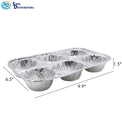 Aluminum Foil 6 Cup Muffin Tray 6pcs [9.5" x 6.5" x 1.5"] ($0.37 per Pc)