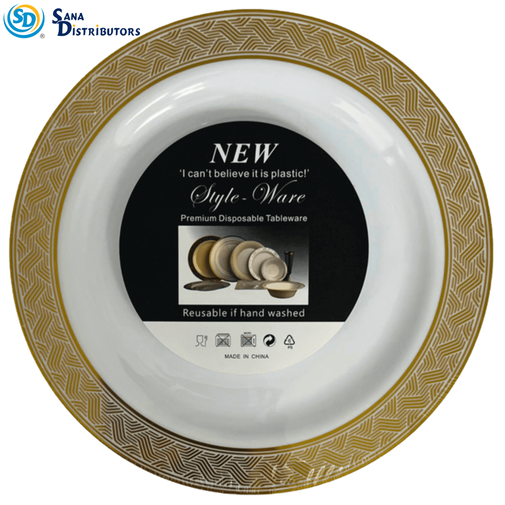 Plastic Plate Wave Gold Design 10" 6 Pcs