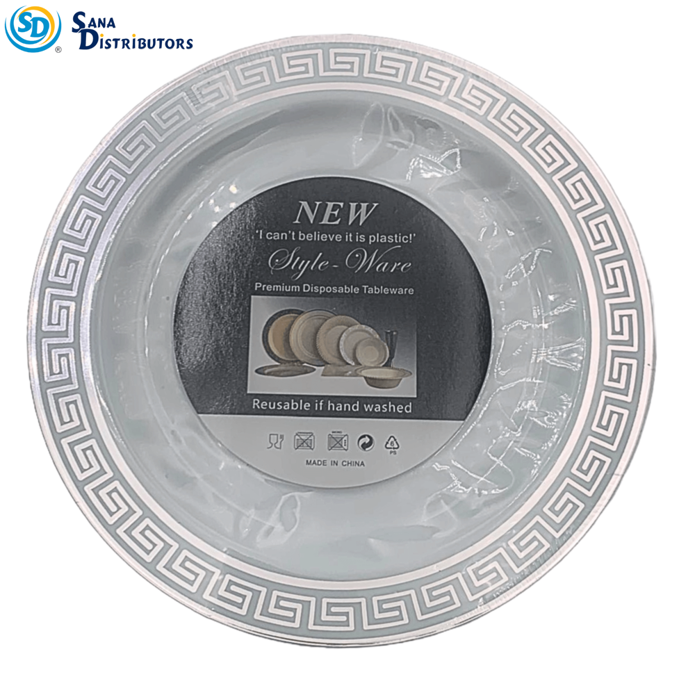 Plastic Plate Silver Design 10" 6 Pcs
