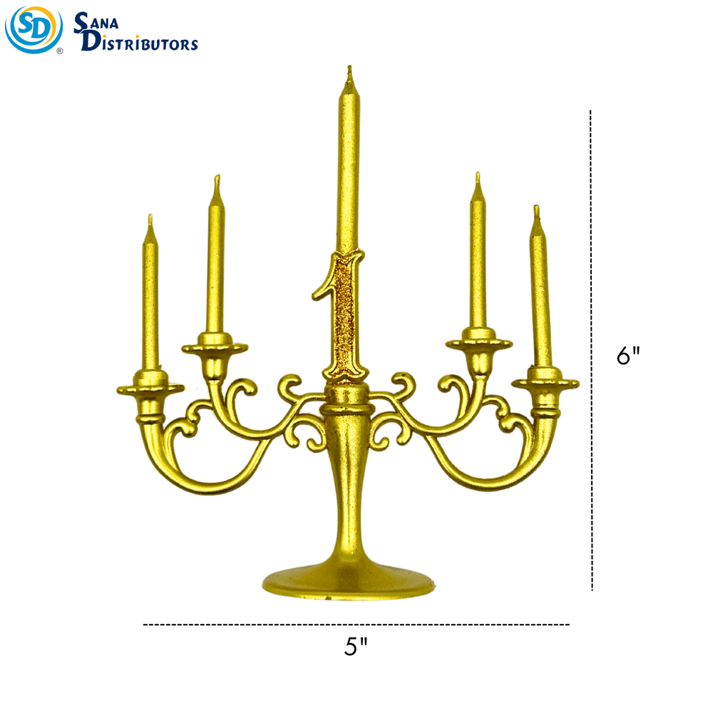 Birthday Candle Cake Topper - Gold 9"x7"