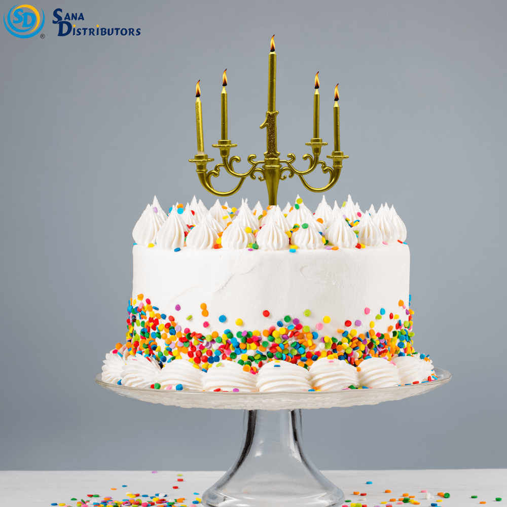 Birthday Candle Cake Topper - Gold 9"x7"