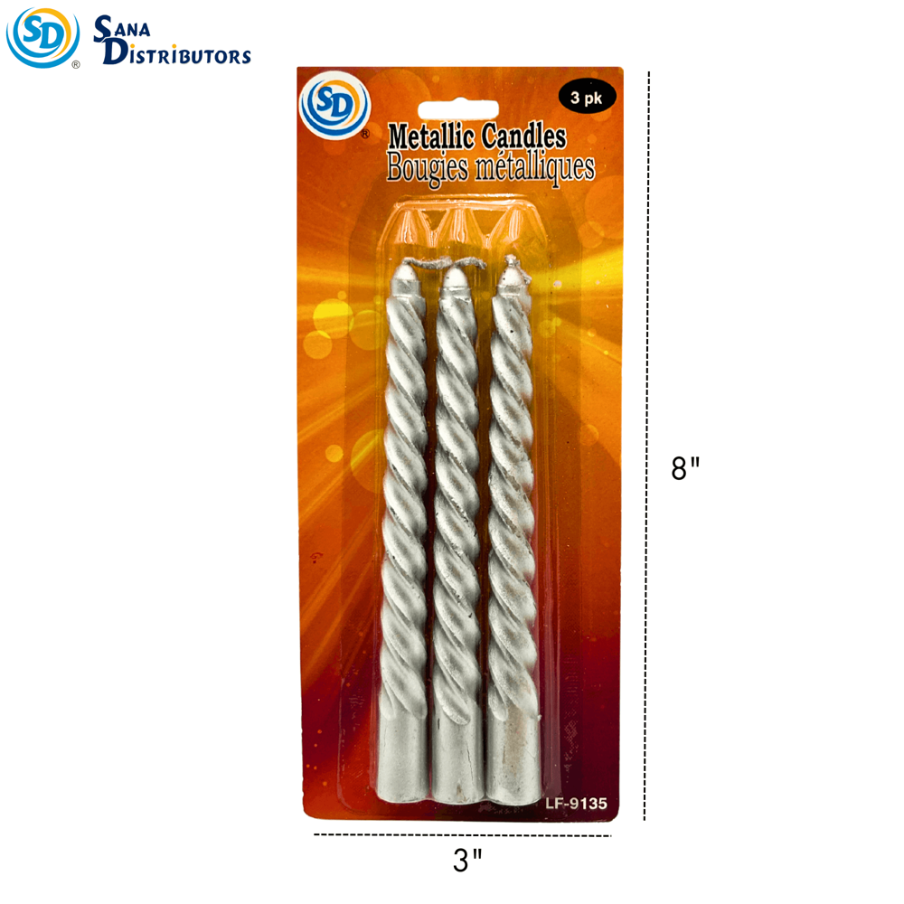 Sd Metallic Candles 3pcs 8"x3"