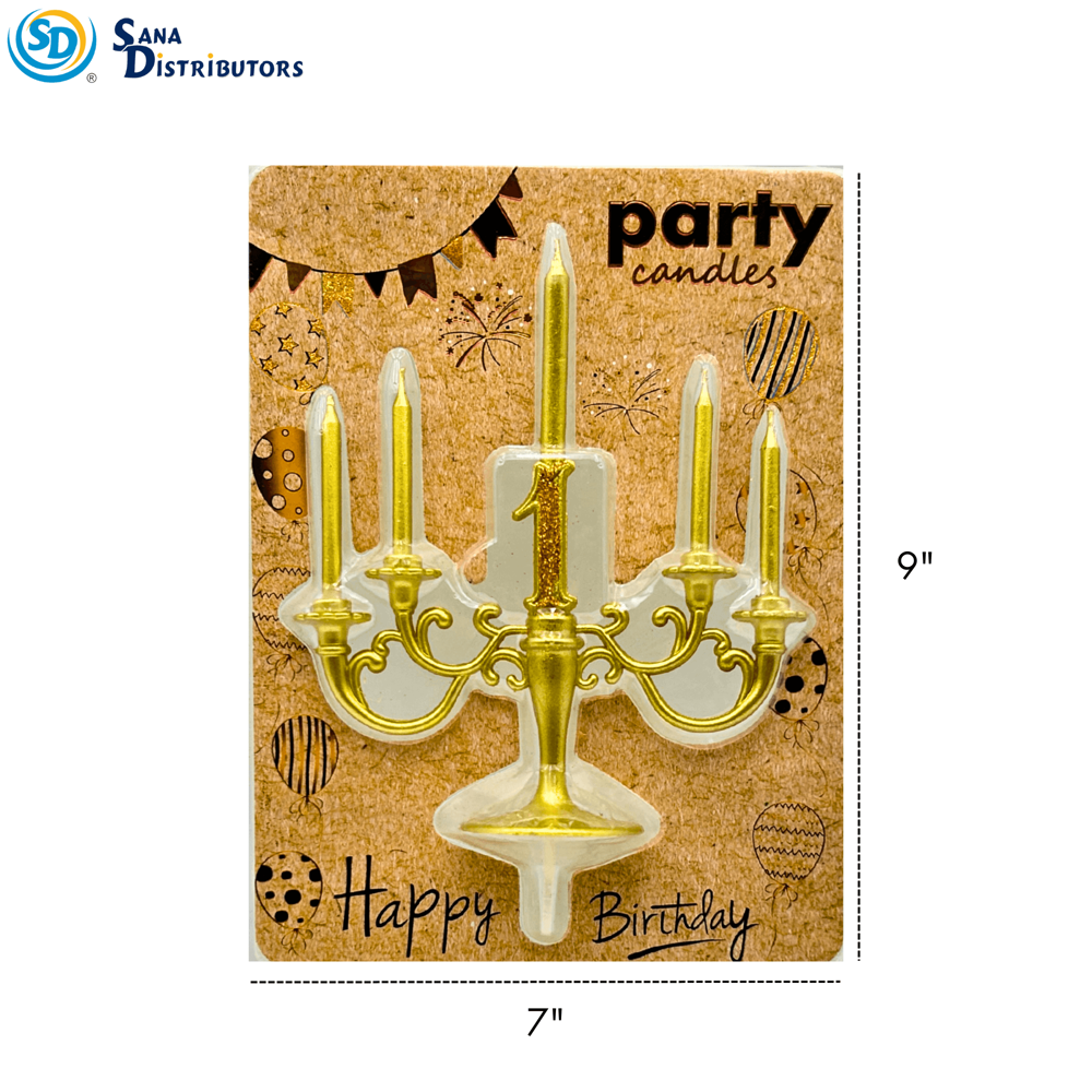Birthday Candle Cake Topper - Gold 9"x7"