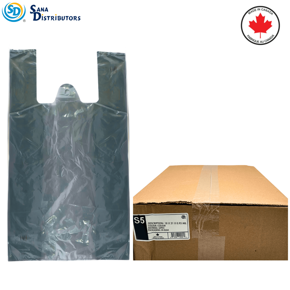Sd s-5 Plastic Shopping Bags Grey 19" x 22" Made in Canada