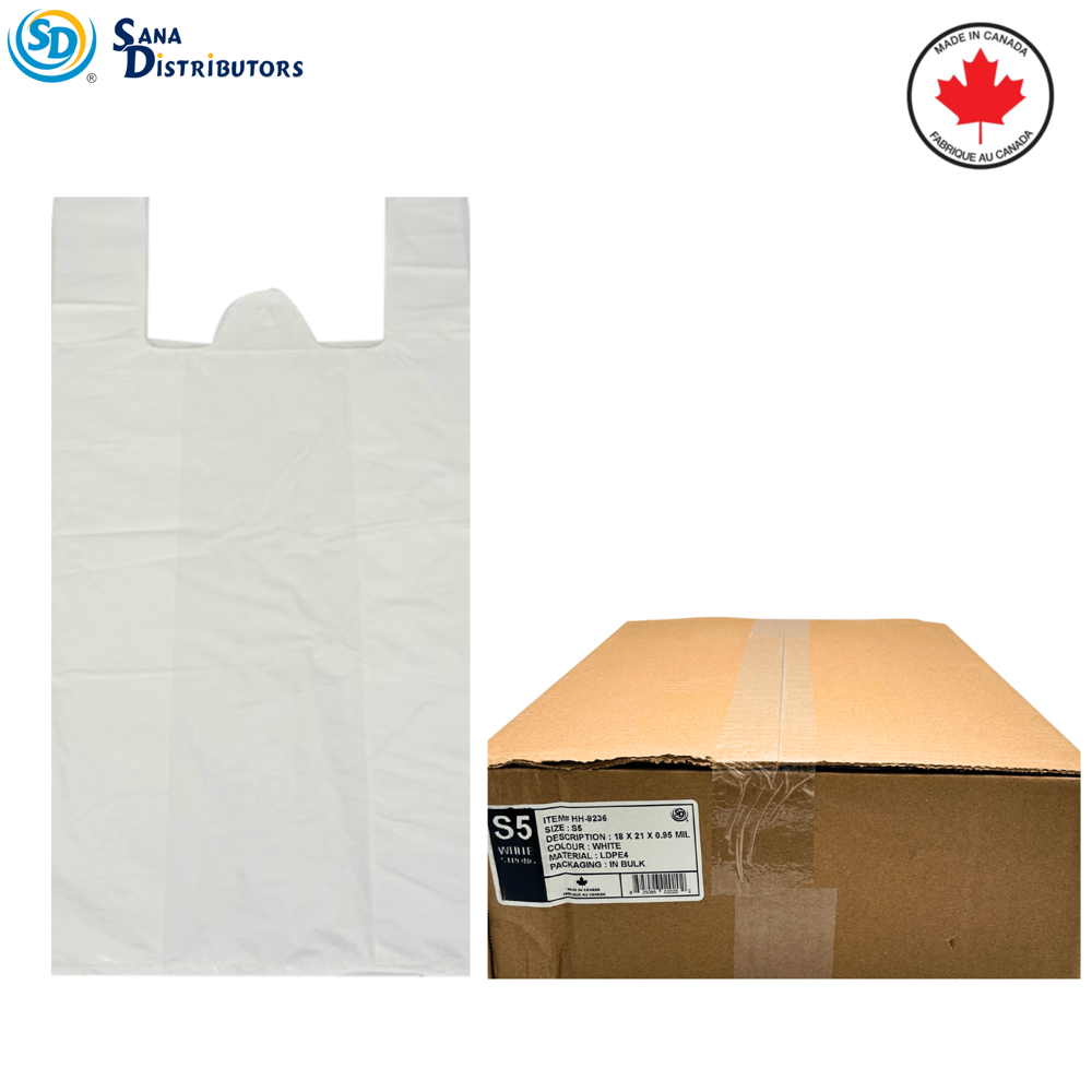 Sd s-5 Plastic Shopping Bags White 18" x 21" Made in Canada