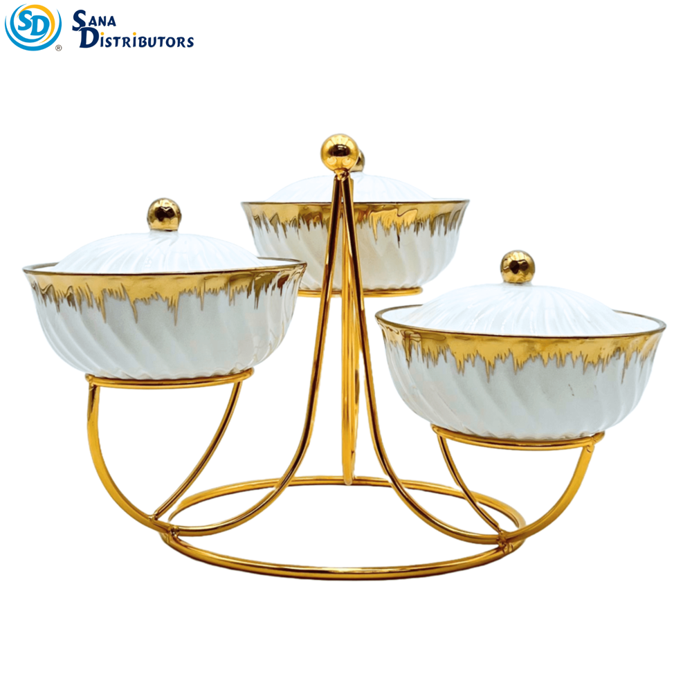 Porcelain Bowl Set with Lid 3 Pieces