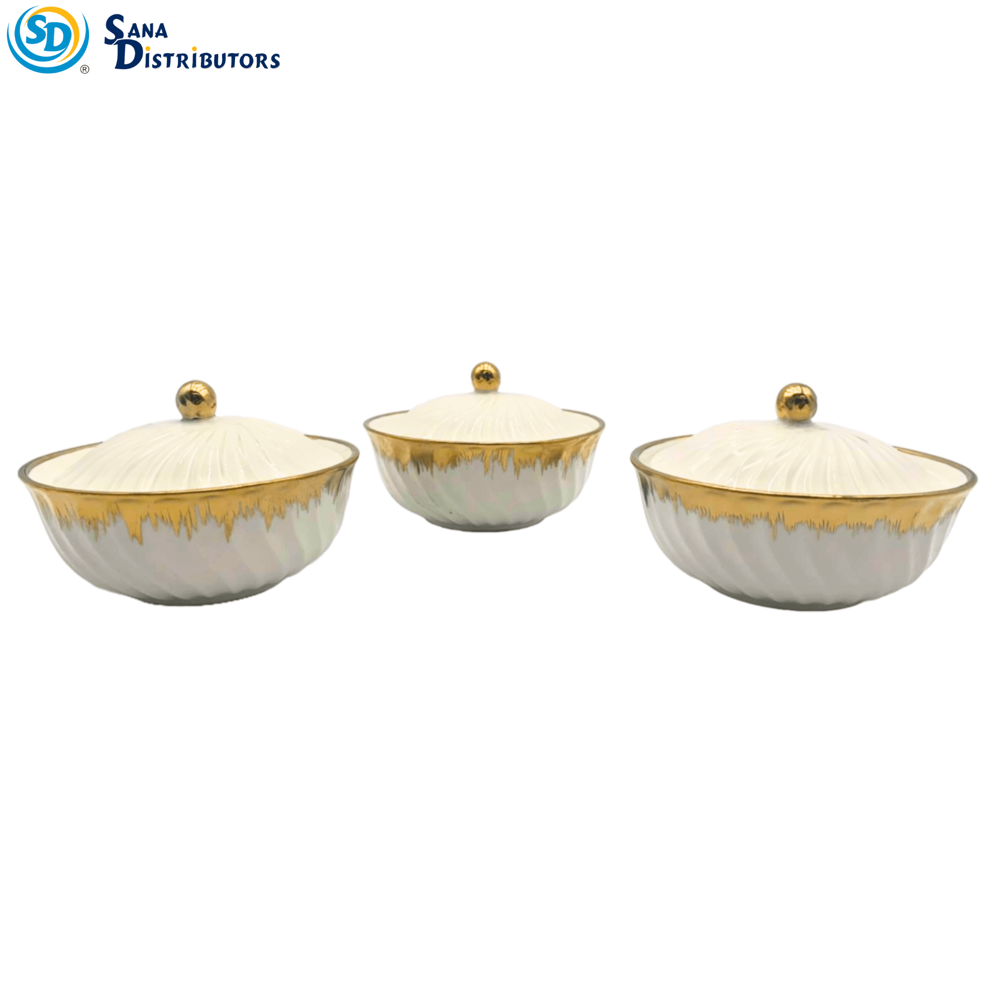 Porcelain Bowl Set with Lid 3 Pieces
