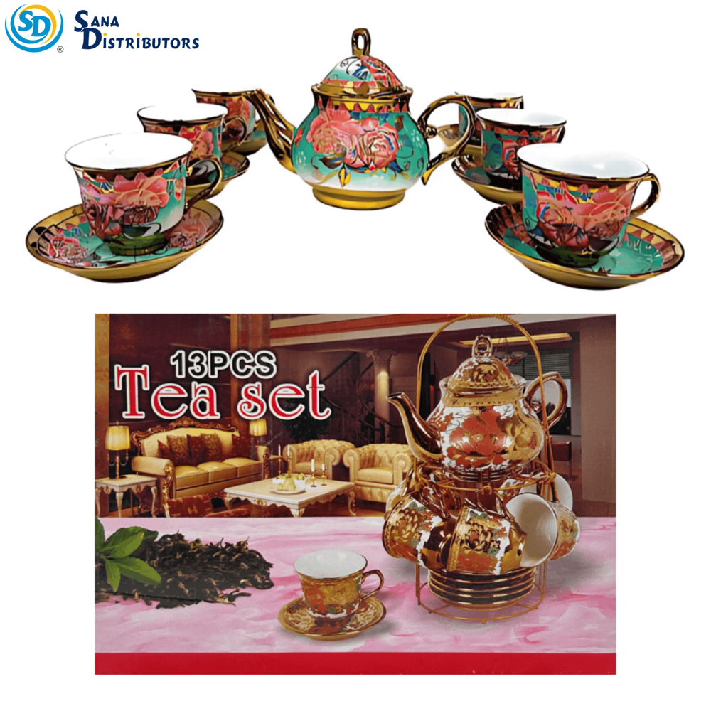Tea Set W/ Kettle & Stand 13pcs