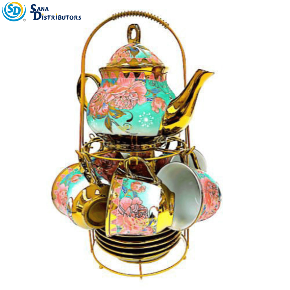Tea Set W/ Kettle & Stand 13pcs