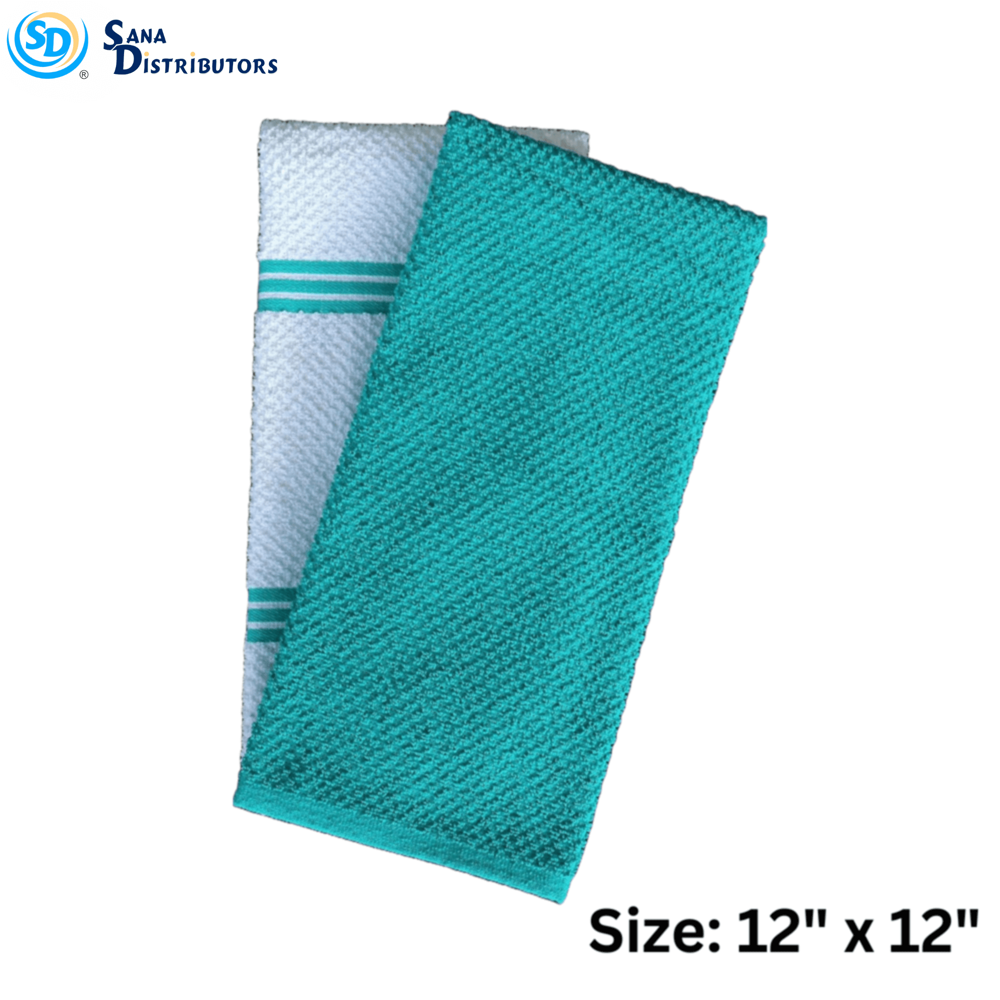 Dish Towels White & Green 8pcs 12"x12" ($0.65 per Piece)