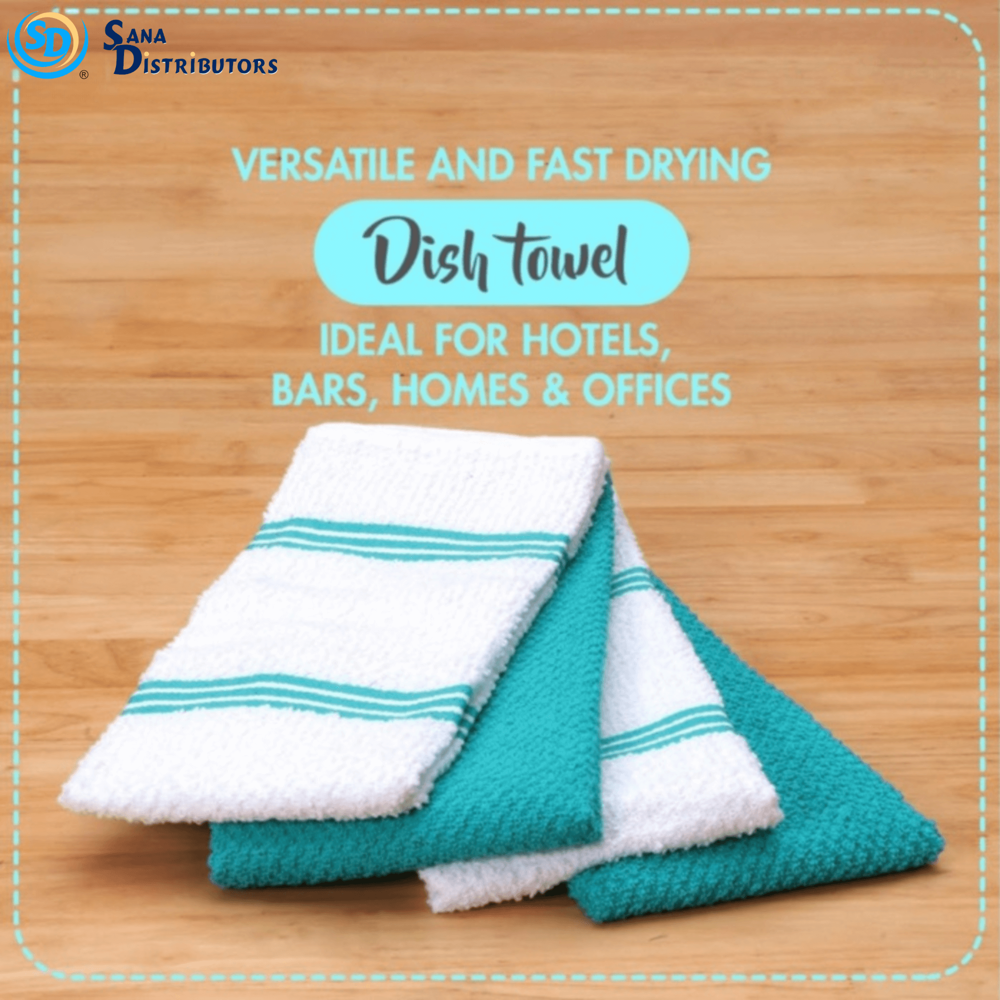 Dish Towels White & Green 8pcs 12"x12" ($0.65 per Piece)