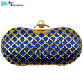 Womens Clutch W/ Chain Strap - Blue & Gold