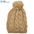 Ladies Hat W/ Pompom – Cable Knit – Assorted Colours