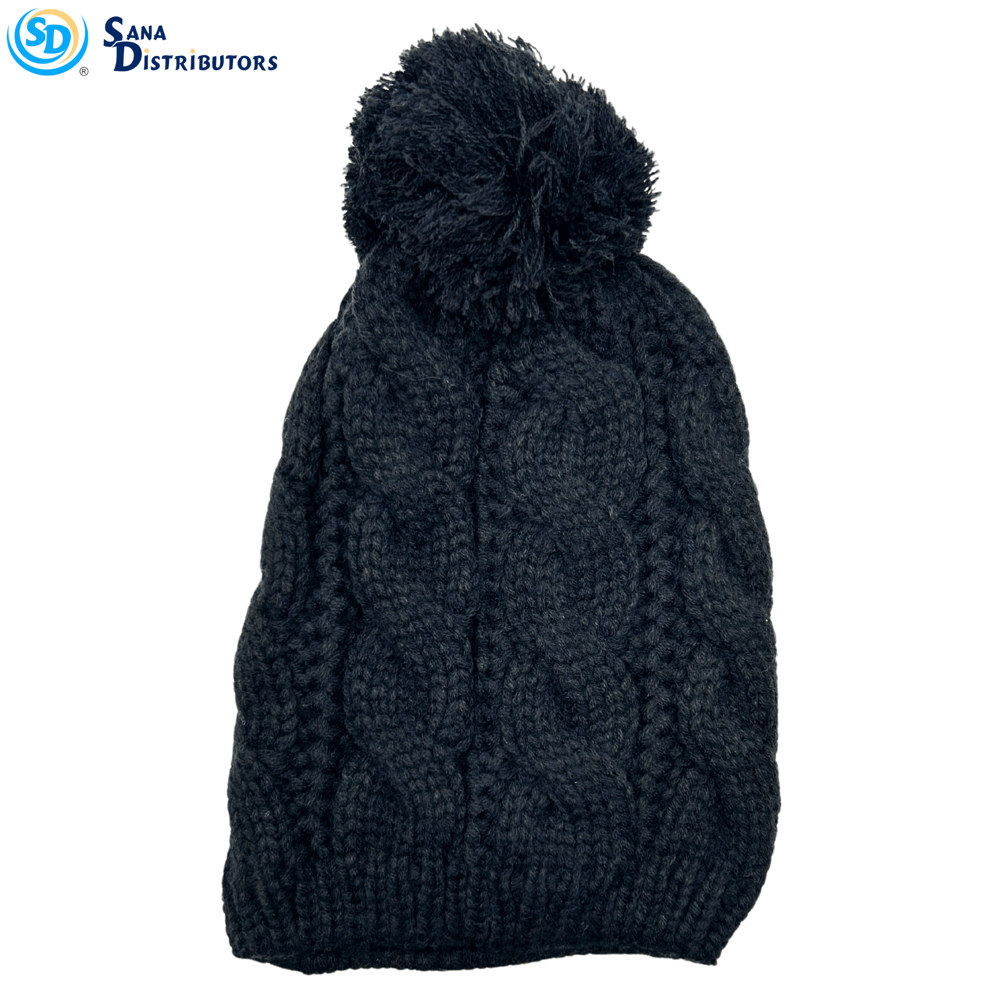 Ladies Hat W/ Pompom – Cable Knit – Assorted Colours