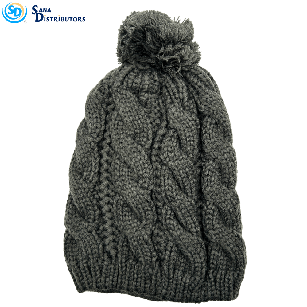 Ladies Hat W/ Pompom – Cable Knit – Assorted Colours