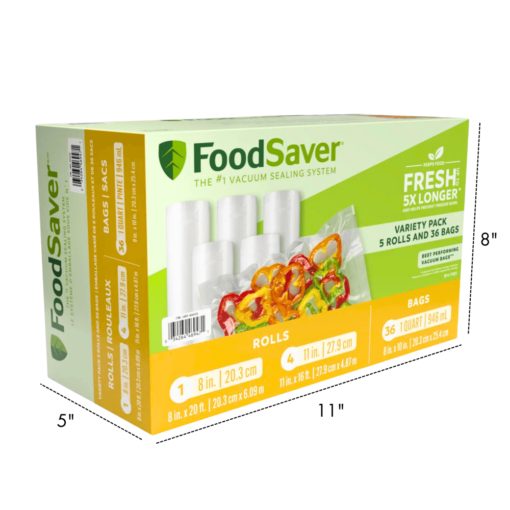 Foodsaver Bags 5 Rolls - 36 Bags [8" x 20ft]