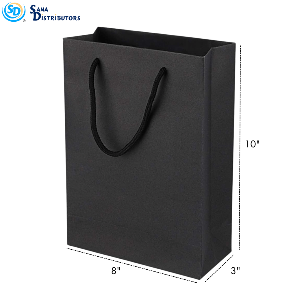 Paper Gift Bag - Black 12pcs [8" x 4" x 10"] ($0.75 per Unit)