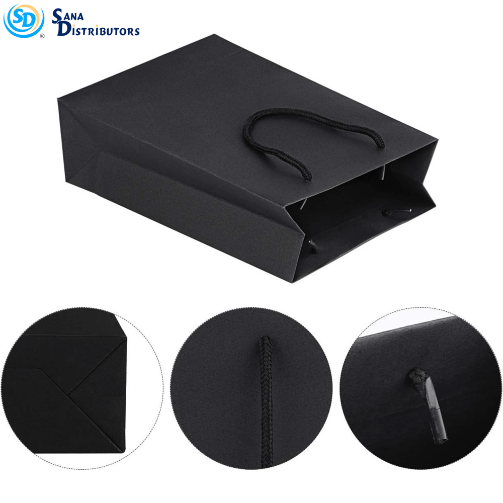 Paper Gift Bag - Black 12pcs [8" x 4" x 10"] ($0.75 per Unit)