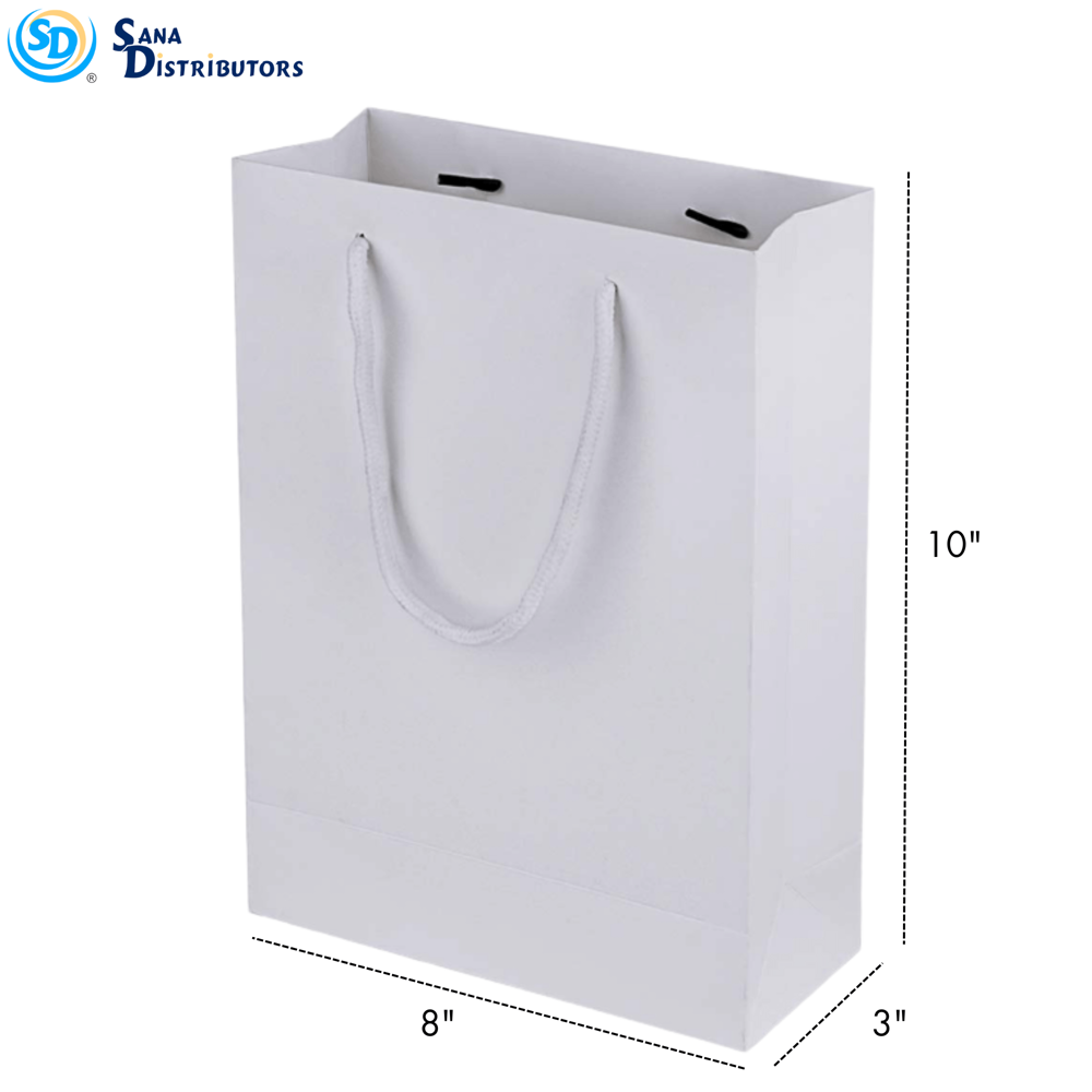 Paper Gift Bags - White 12pcs [8" x 4" x 10"] ($0.75 per Unit)