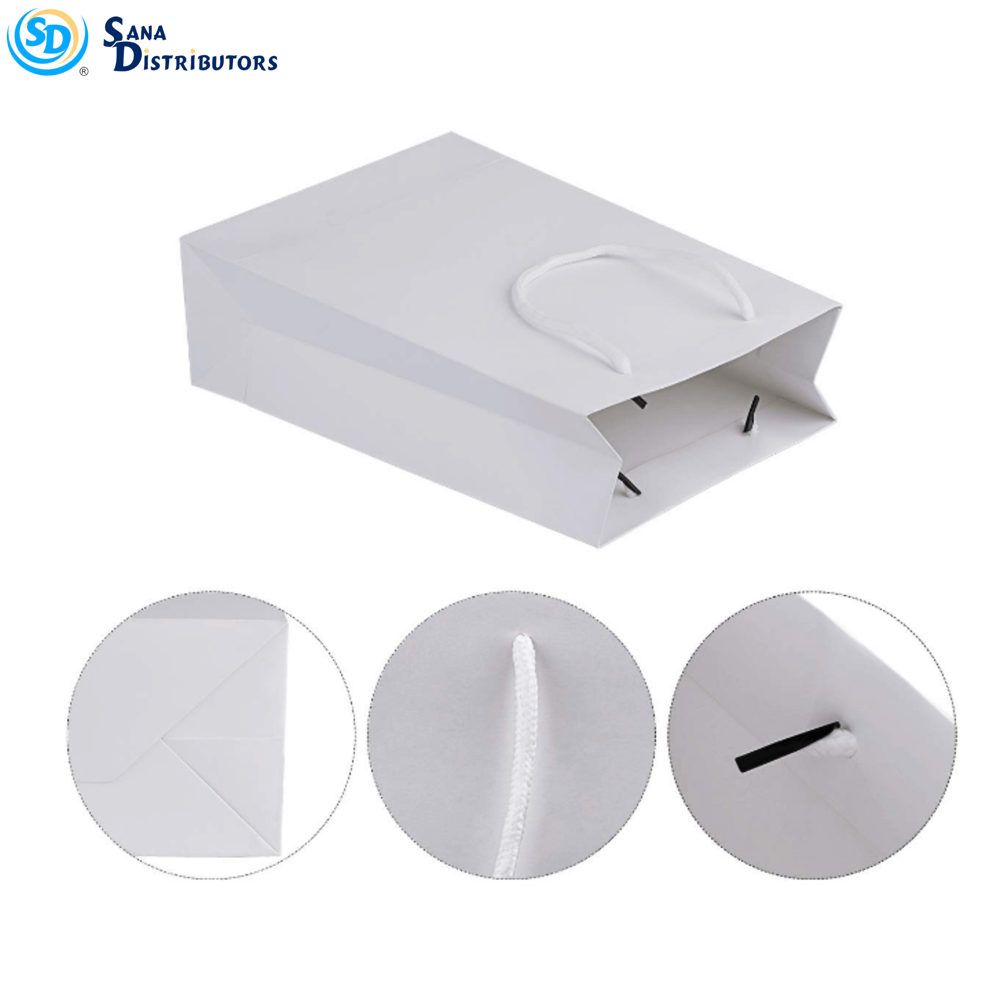 Paper Gift Bags - White 12pcs [8" x 4" x 10"] ($0.75 per Unit)