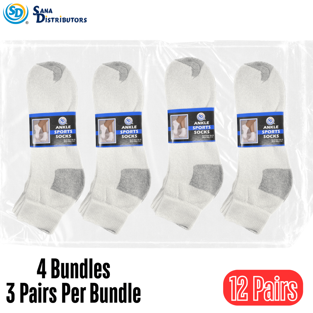 Sd Ankle Sports Socks White H&t 12 Pairs 10-13