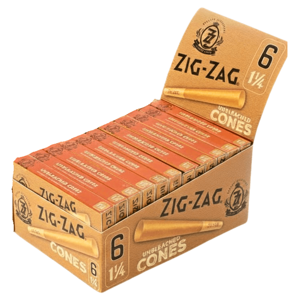 Zig-zag Pre-rolled Cones - Unbleached 1 1/4 -6 Cones 24pcs