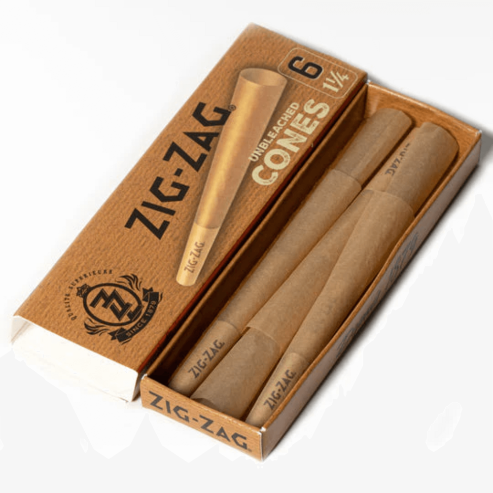 Zig-zag Pre-rolled Cones - Unbleached 1 1/4 -6 Cones 24pcs