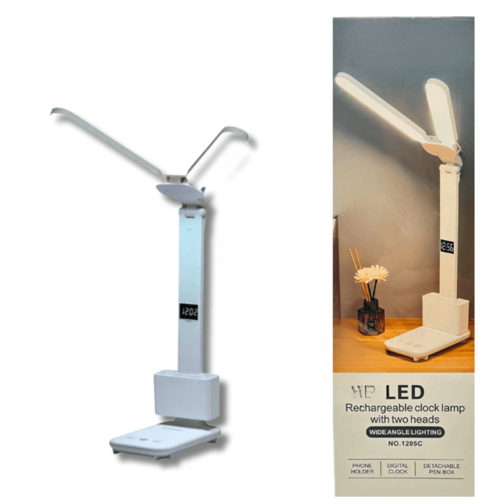 Rechargeable Leather Foldable LED Table Lamp with Clock