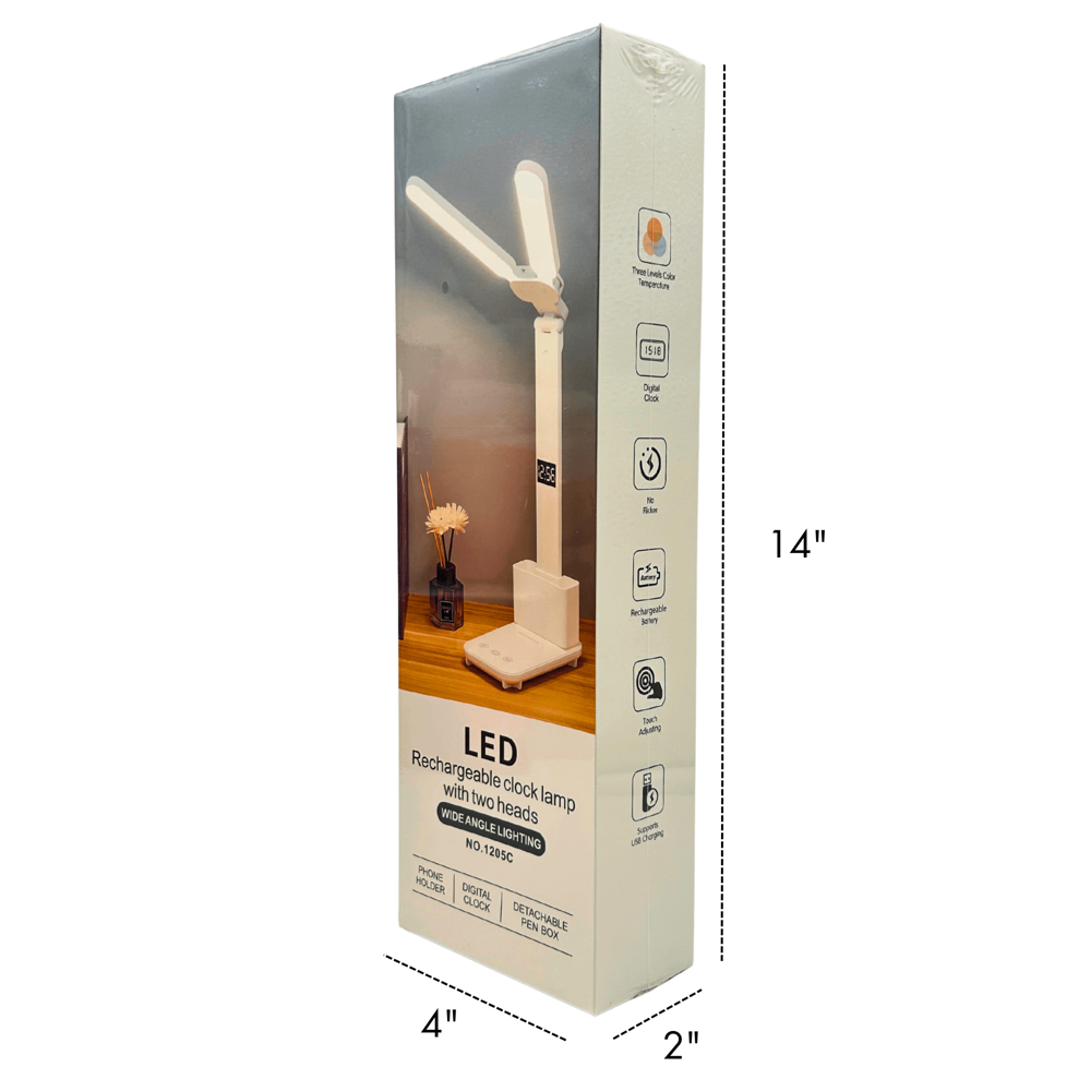 Rechargeable Leather Foldable LED Table Lamp with Clock