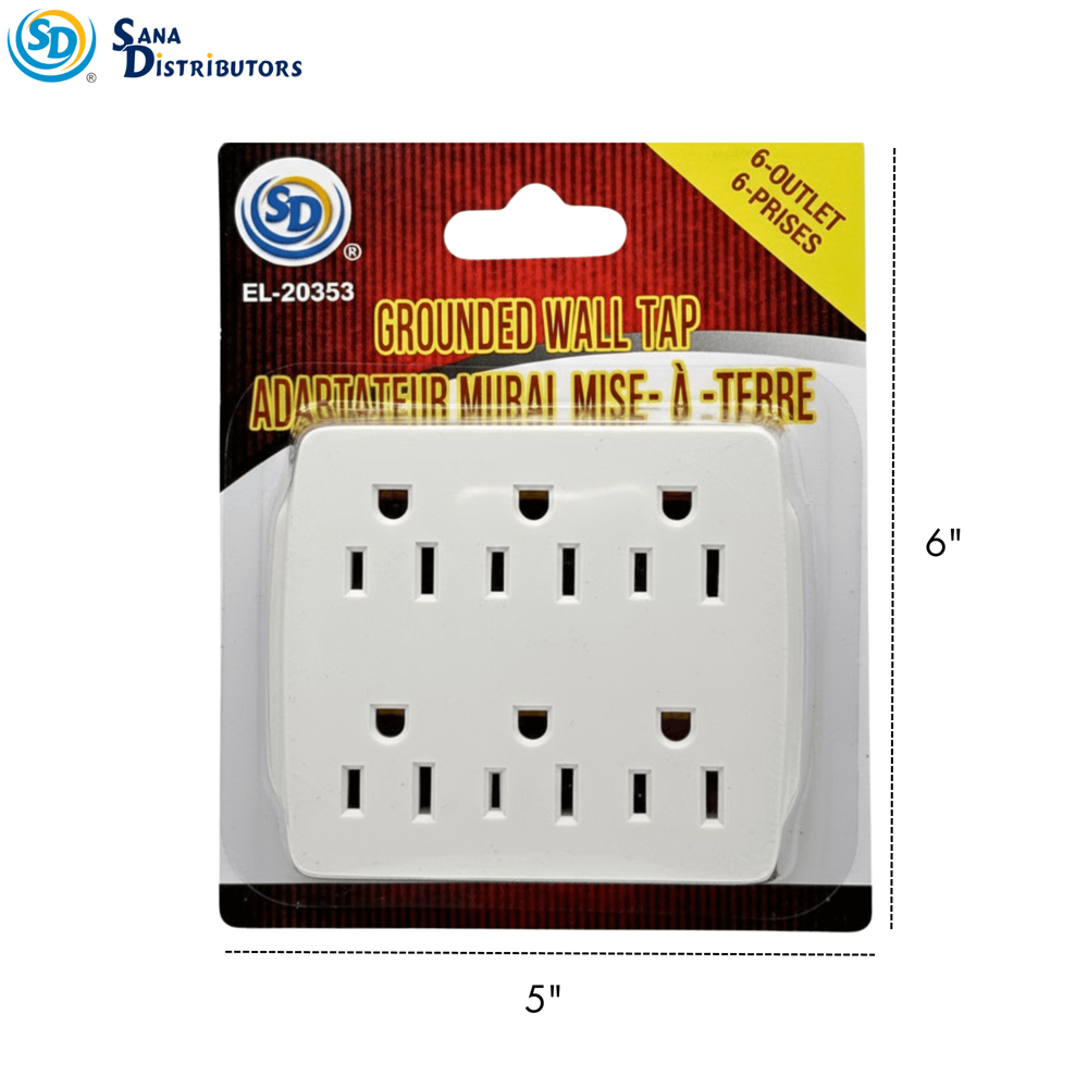 Sd Grounded Wall Tap with 6 Outlets - Without USB