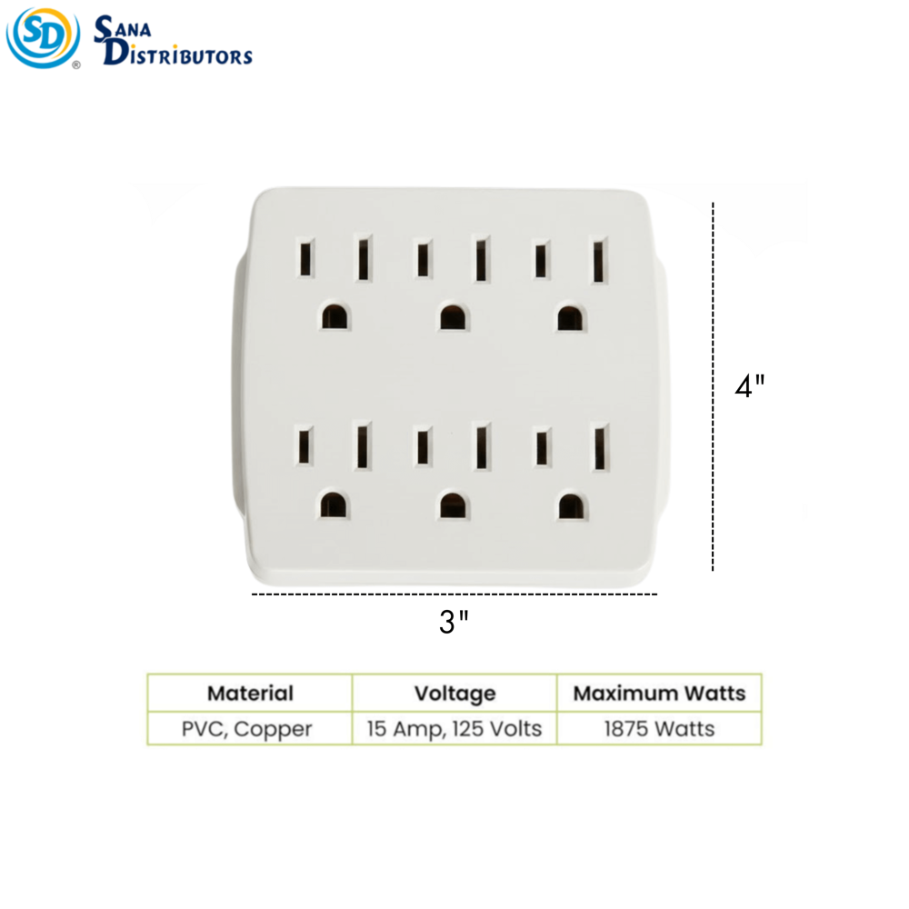 Sd Grounded Wall Tap with 6 Outlets - Without USB