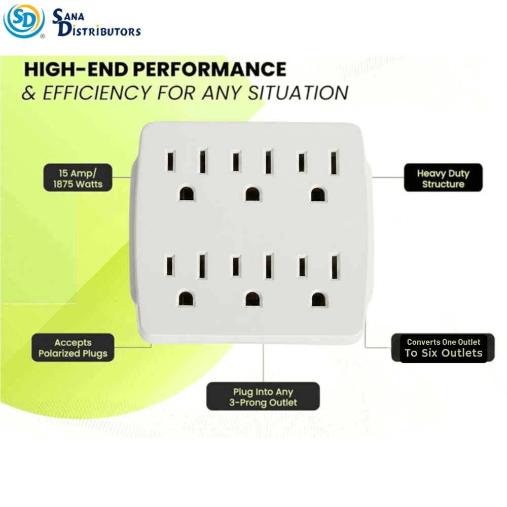 Sd Grounded Wall Tap with 6 Outlets - Without USB