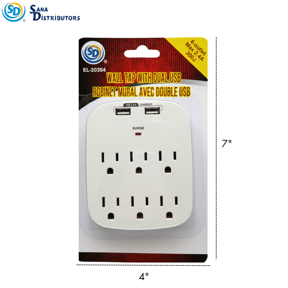 Sd Wall Tap with Dual USB 6 Outlet Max 2.4a