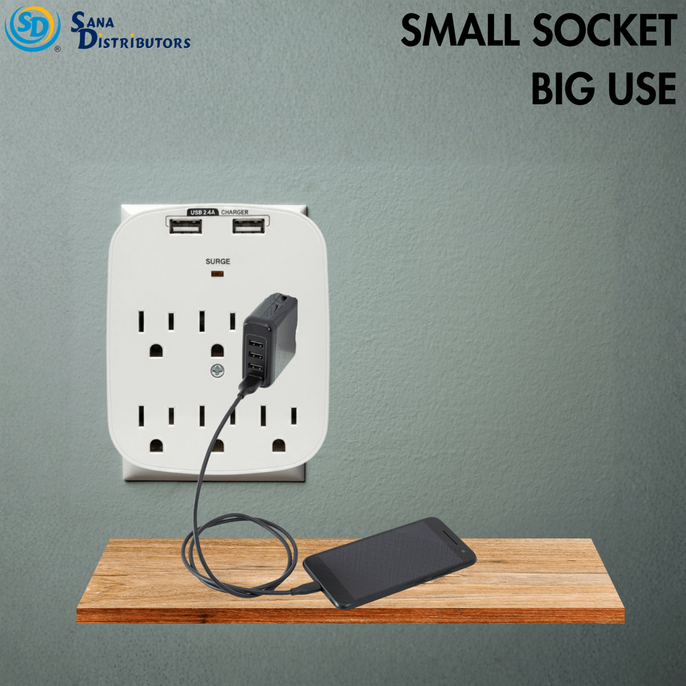 Sd Wall Tap with Dual USB 6 Outlet Max 2.4a