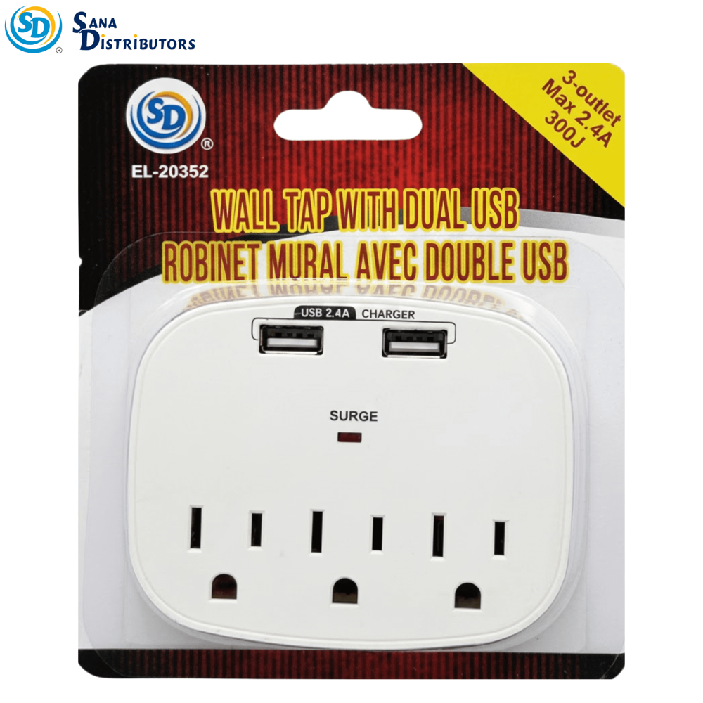 Sd Wall Tap with Dual USB 3 Outlet Max 2.4a