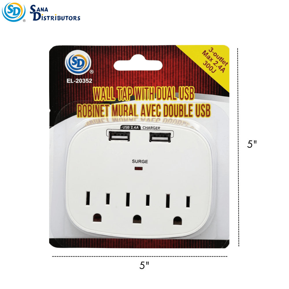 Sd Wall Tap with Dual USB 3 Outlet Max 2.4a