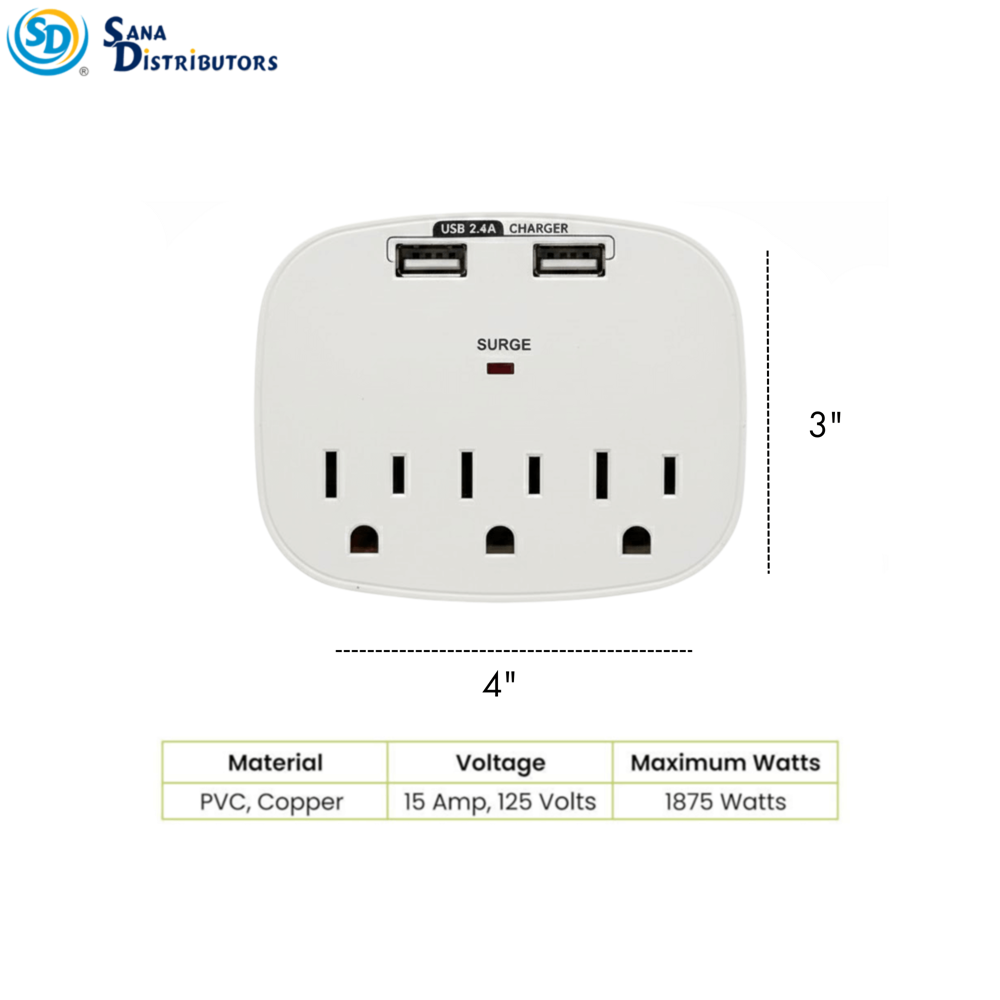 Sd Wall Tap with Dual USB 3 Outlet Max 2.4a