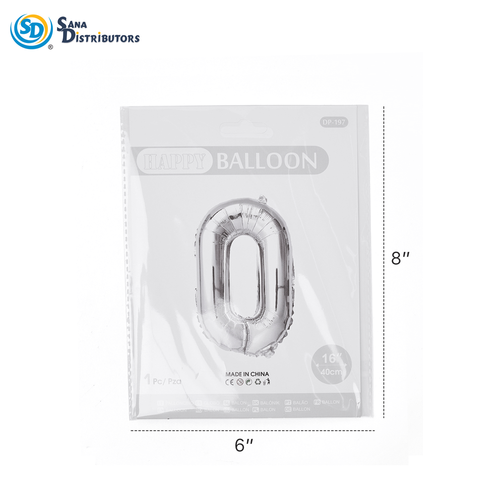 Foil Balloon 0-9 Digit -Silver 16"