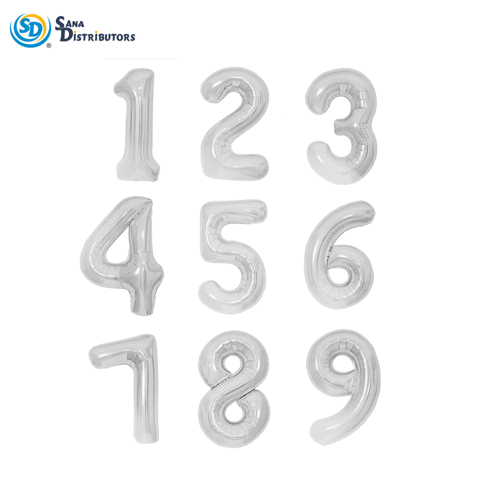 Foil Balloon 0-9 Digit -Silver 16"