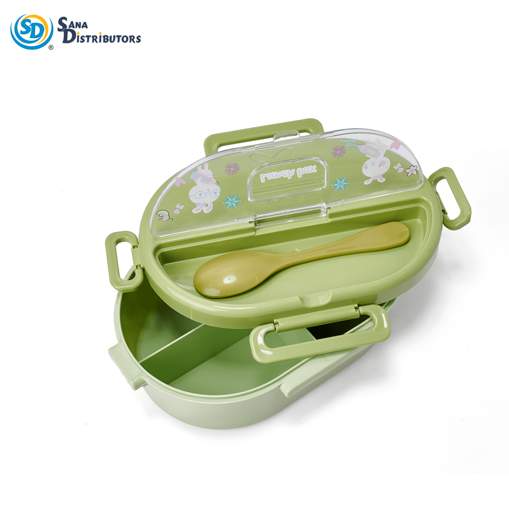 Plastic Lunch Box with Spoon 6"x3"x8.6"