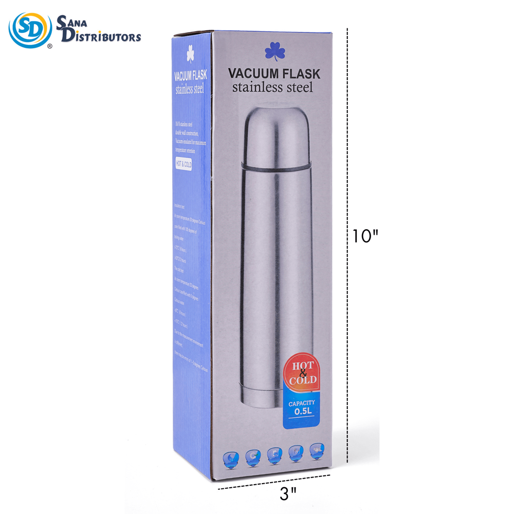 Stainless Steel Vaccum Flask 500 mL 3"x10"