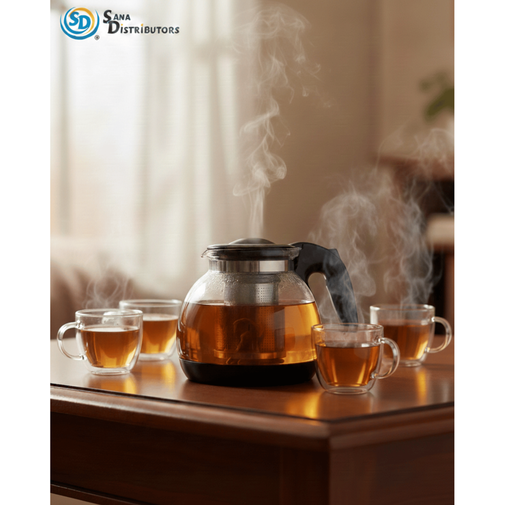 Glass Kettle 5.5" with 4 Cups 2.5"