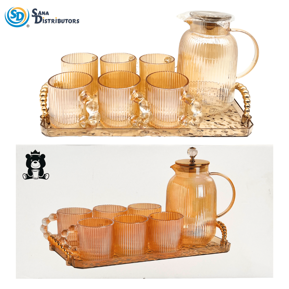 Glass Jug with 6 Cups & Tray 8pcs