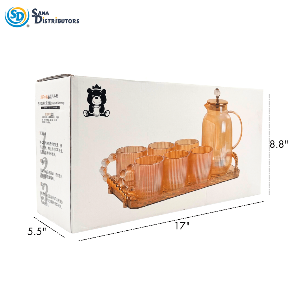 Glass Jug with 6 Cups & Tray 8pcs