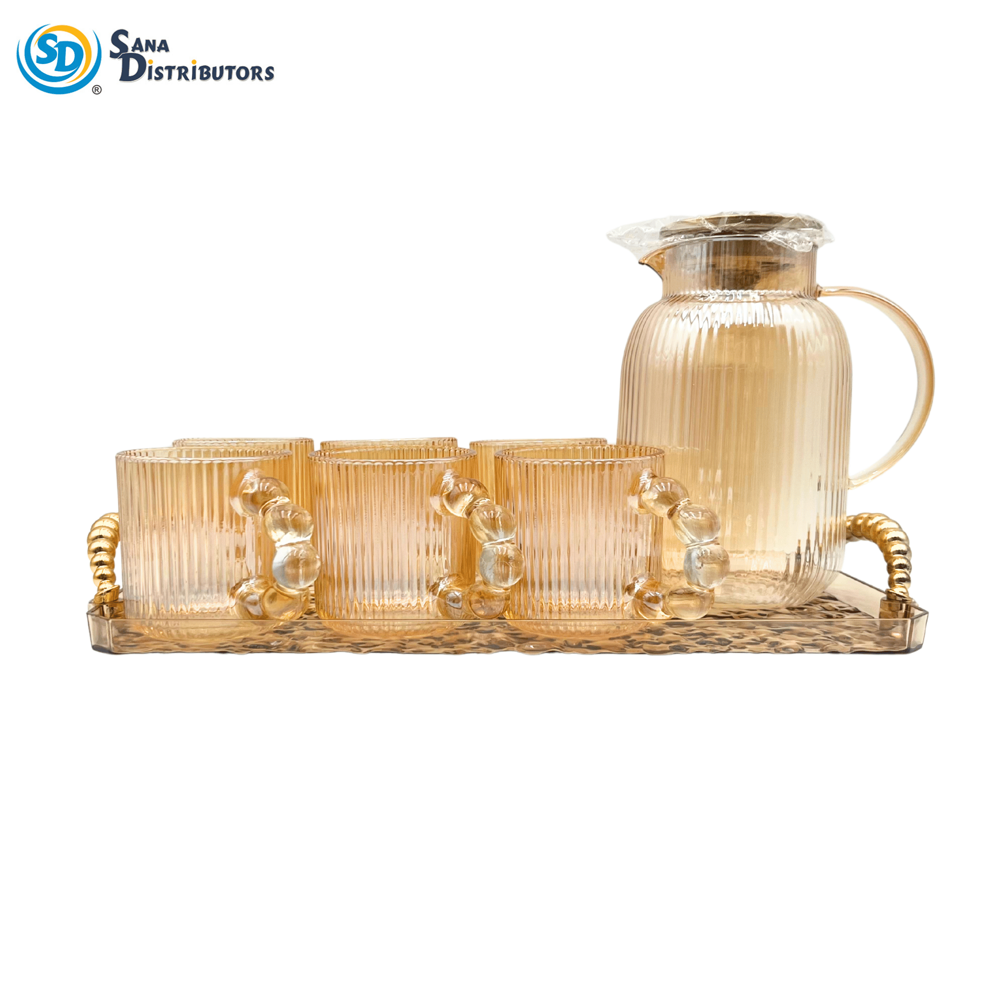 Glass Jug with 6 Cups & Tray 8pcs
