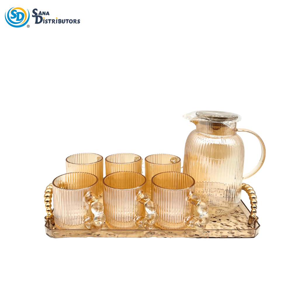 Glass Jug with 6 Cups & Tray 8pcs
