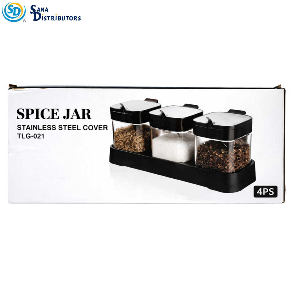 Spice Jar Steel Cover 3pcs + 3 Spoons 4"x4"x10.5"